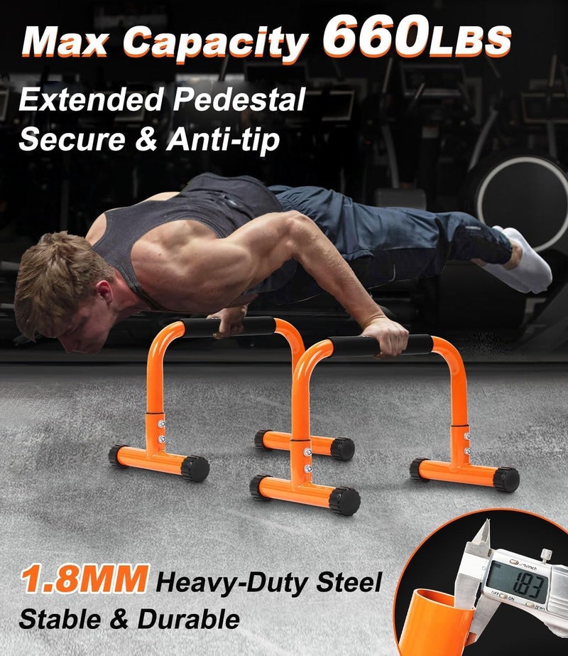 TABEKE Push Up Bar, 12 Inch High Non-Slip Parallettes Bars & Dip Bars With Foam Handles, Heavy-Duty No Wobbling Calisthenics Equipment For Handstand, L-Sit, Gymnastics, Strength Training Home Gym Use - Image 3